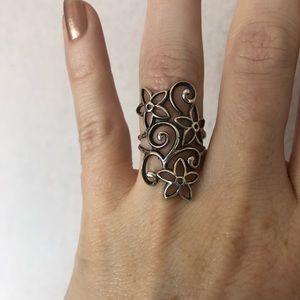 Sterling Silver Flower & Spiral Ring